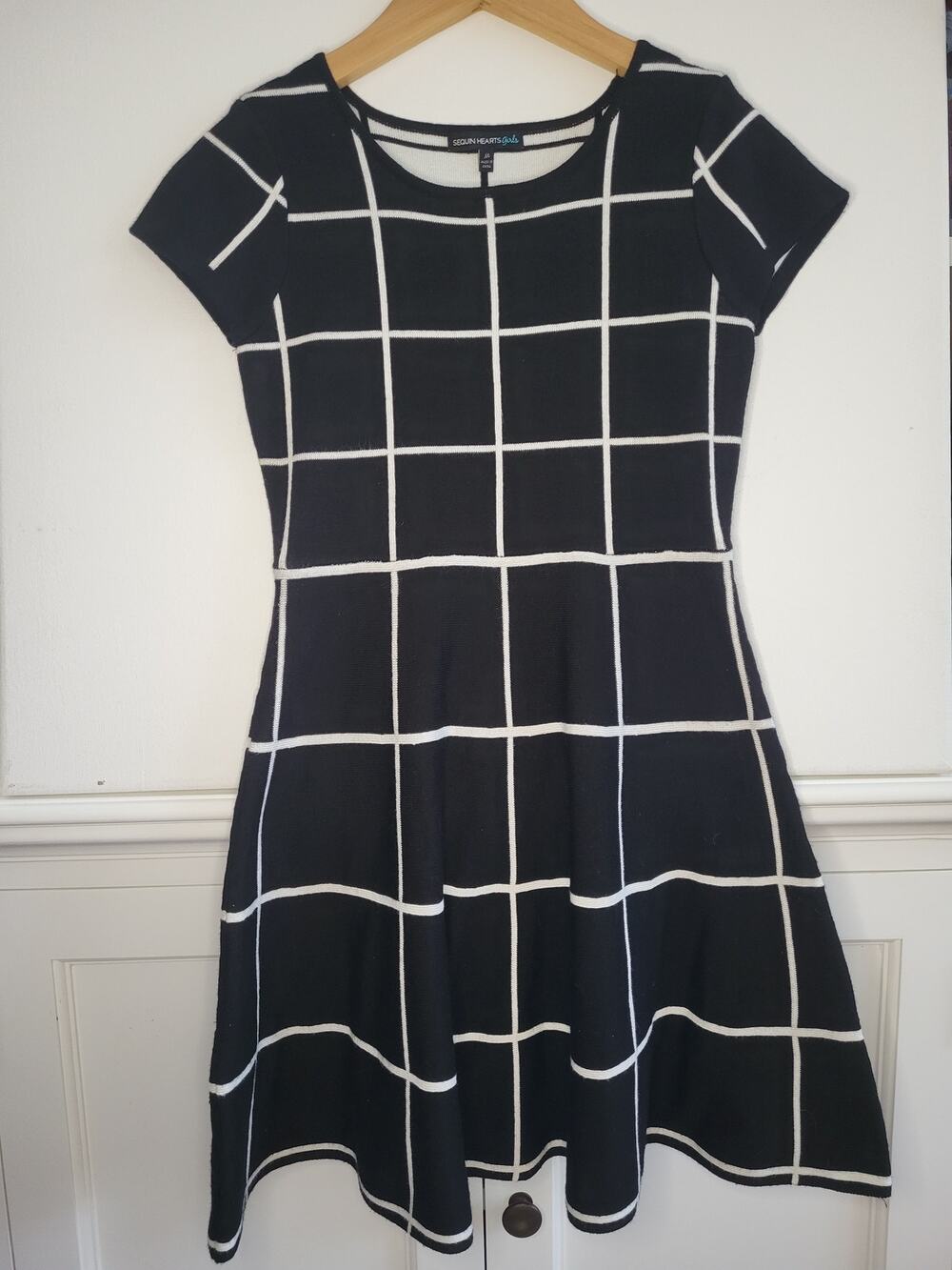 Sequin Hearts Girls Grid Print Knit Fit & Flare Dress - Size M